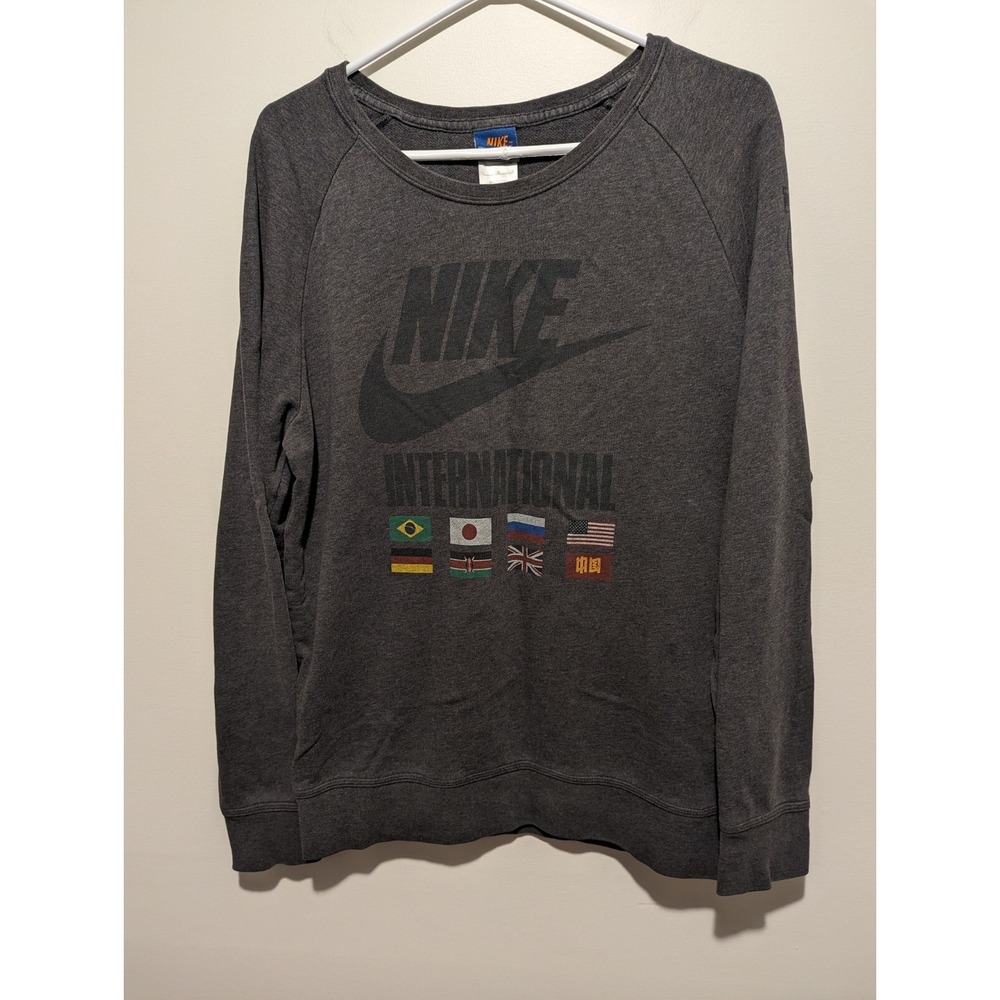 Vintage Nike International Flag Crewneck Sweater Gray Mens Track And Field Large